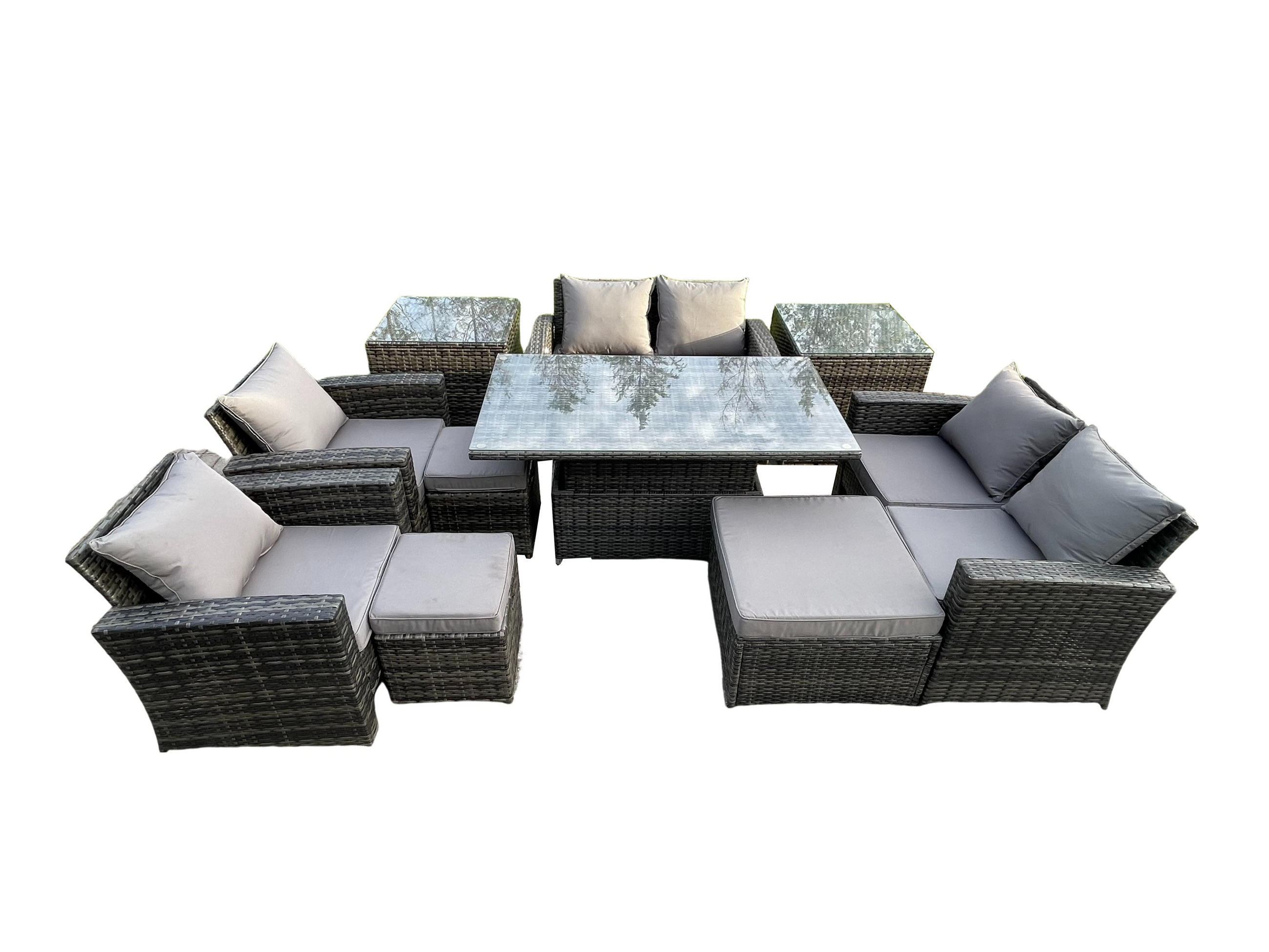 GARTENMÖBEL SET mit höhenverstellbarer Tisch Polyrattan Dunkelgrau 9-Sitzer - Dunkelgrau, Metall - Fimous