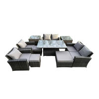 GARTENMÖBEL SET mit höhenverstellbarer Tisch Polyrattan Dunkelgrau 9-Sitzer - Dunkelgrau, Metall - Fimous