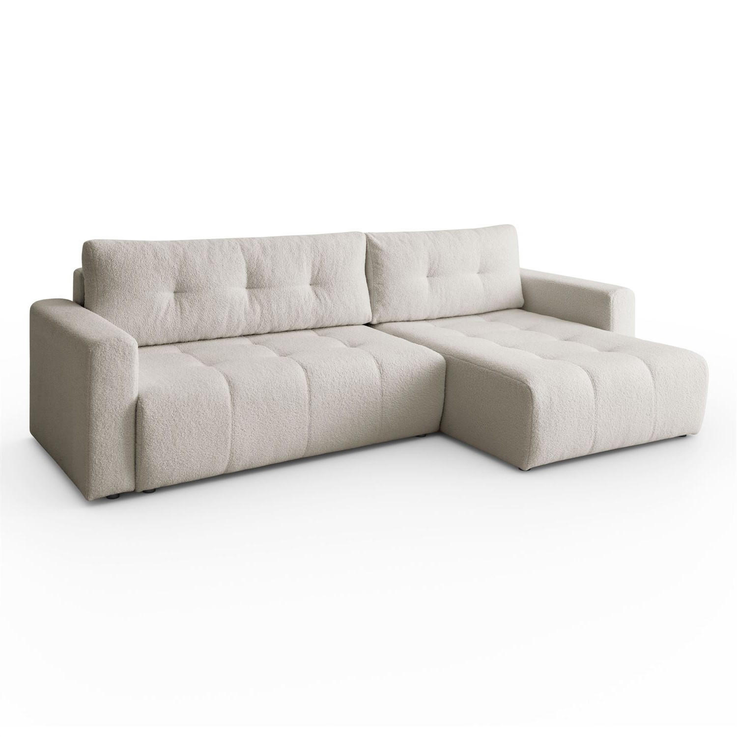 ECKSOFA VIENNA Stil Bettkasten und Funktionalität Bouclé Ecru Rechts - Ecru, Holz (261/143cm) - Kaiser Möbel