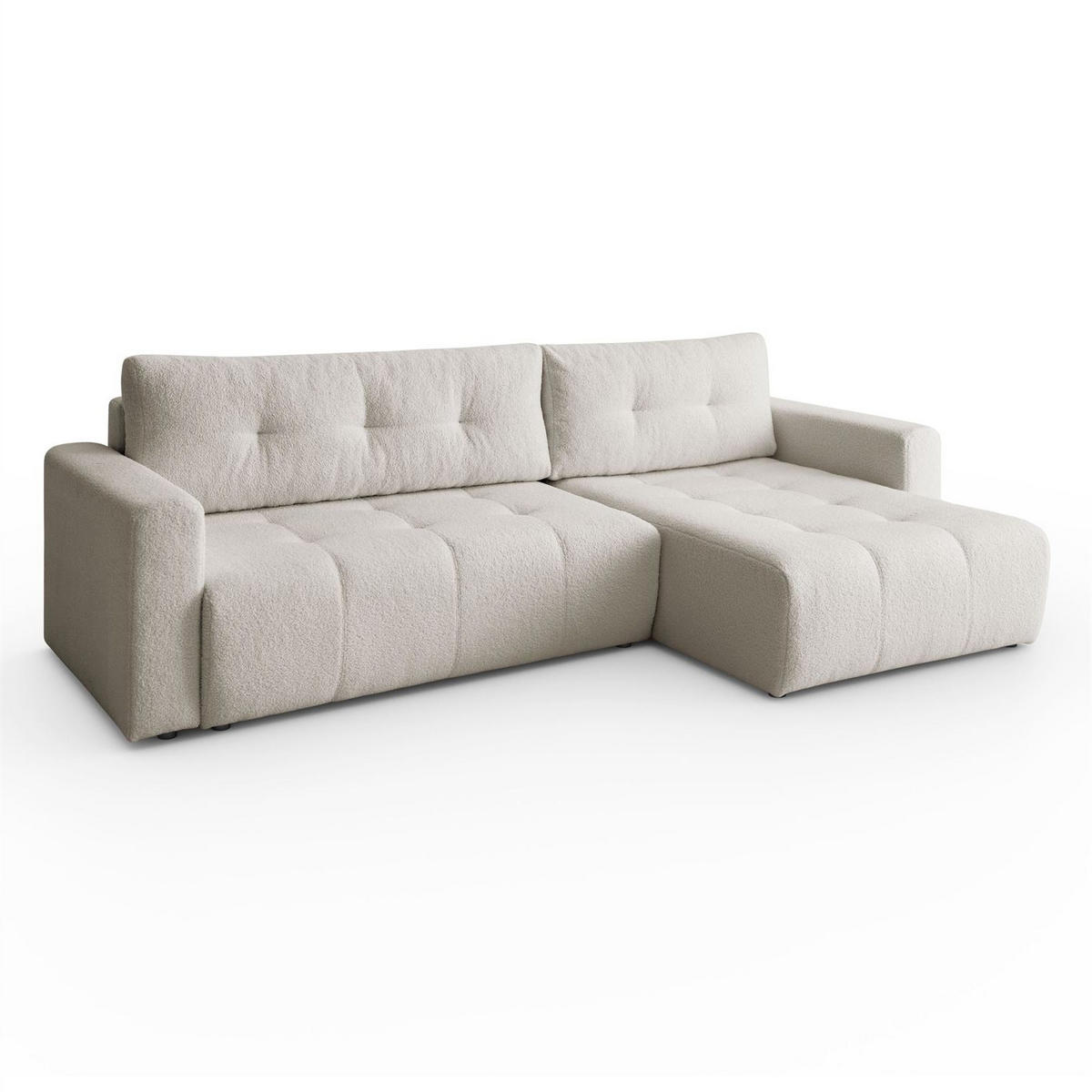 ECKSOFA VIENNA Stil Bettkasten und Funktionalität Bouclé Ecru Rechts - Ecru, Holz (261/143cm) - Kaiser Möbel