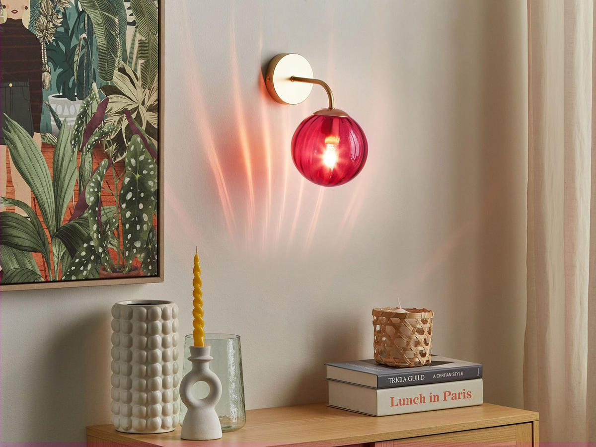 WANDLEUCHTE Boomi 22/15/28 cm - Rot, Glas (15/28/22cm) - Beliani