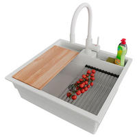 UNTERBAUSPÜLE GRANIT Bergen Pocket, 2-er set Weiß 56/54 cm 1 Becken + Küchenarmatur 38/14 cm + Ablauf-Set + Küchenzubehörset ab 60er Unterschrank - Chromfarben/Beige, Kunststoff (56/20/54cm) - Primagran