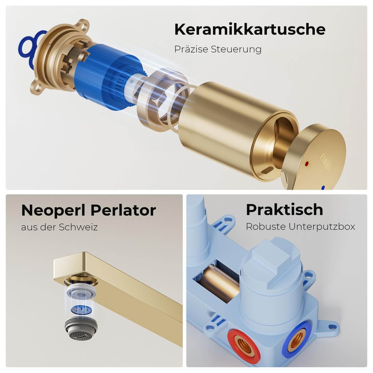 WASCHTISCHARMATUR mit Luftsprudler Messing Champagnergold - Goldfarben, Metall (21/7/28.8cm) - EMKE