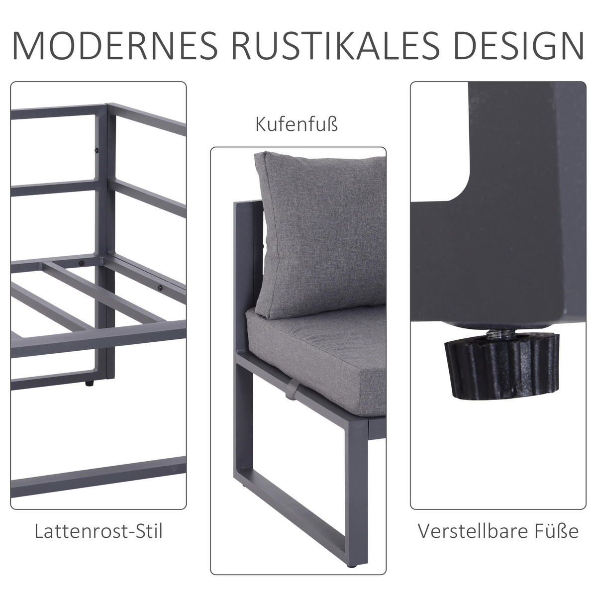 GARTENMÖBEL Set, Alu, Polyester, Grau - Grau, Glas/Kunststoff - Outsunny
