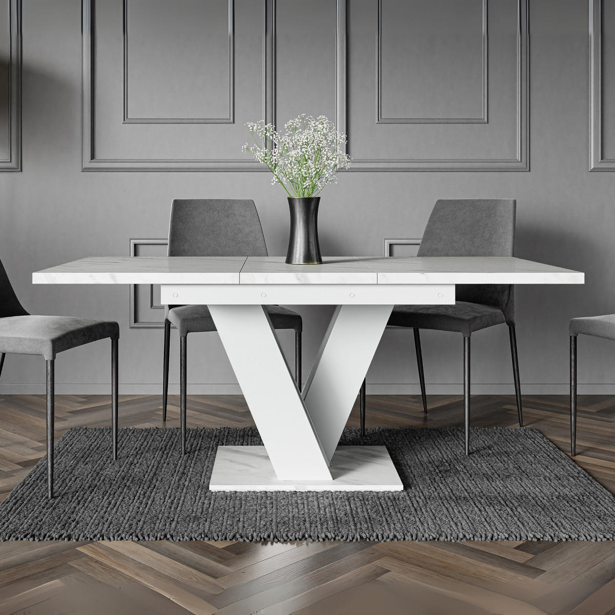 ESSTISCH Bianco Weiß Marmoptik Ausziehbar 120 - 160 cm - Weiß, Holzwerkstoff (120/80/75cm) - PROSPERO