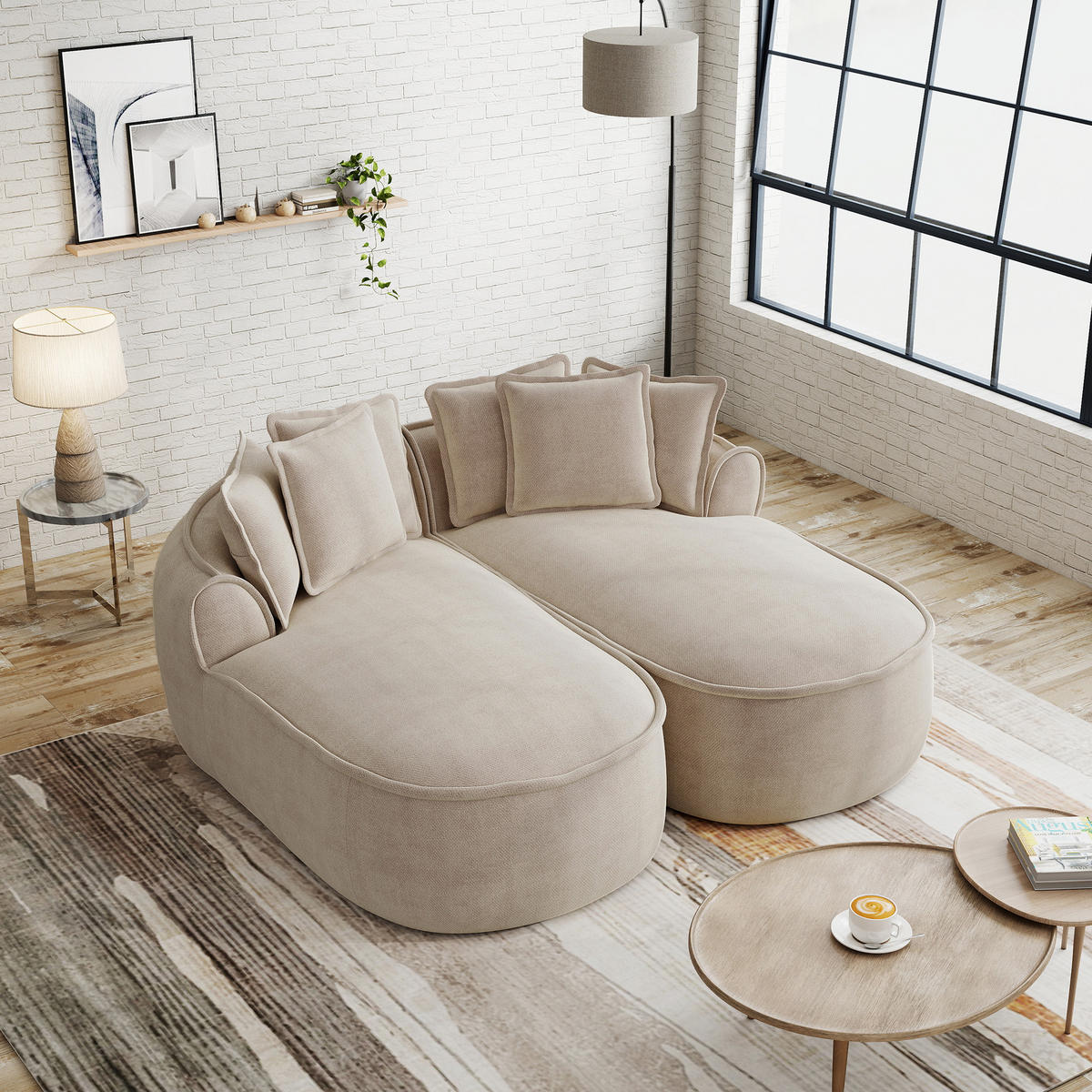 2-SITZER Sofa 184x164x67 cm aus Chenille-Stoff rahmenlos modular, hellbraun - Hellbraun, Textil (164/67/184cm) - Luhomfu