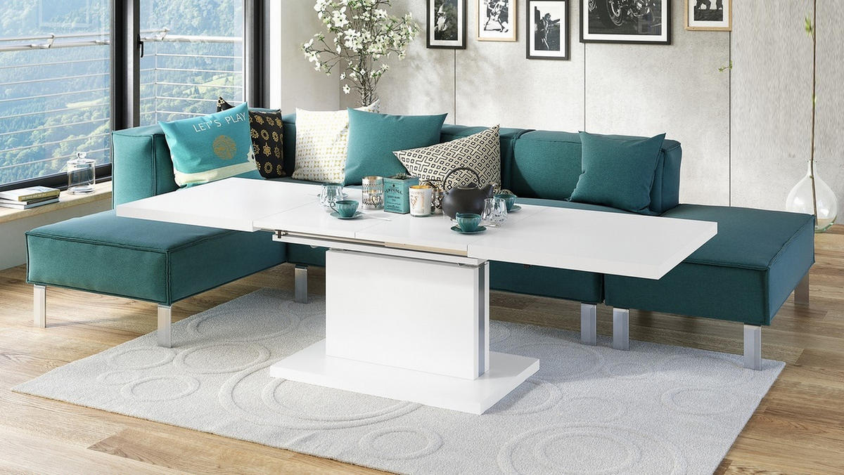 COUCHTISCH rechteckig Weiß matt ausziehbar höhenverstellbar - Weiß, Holzwerkstoff (80/120/56cm) - designimpex