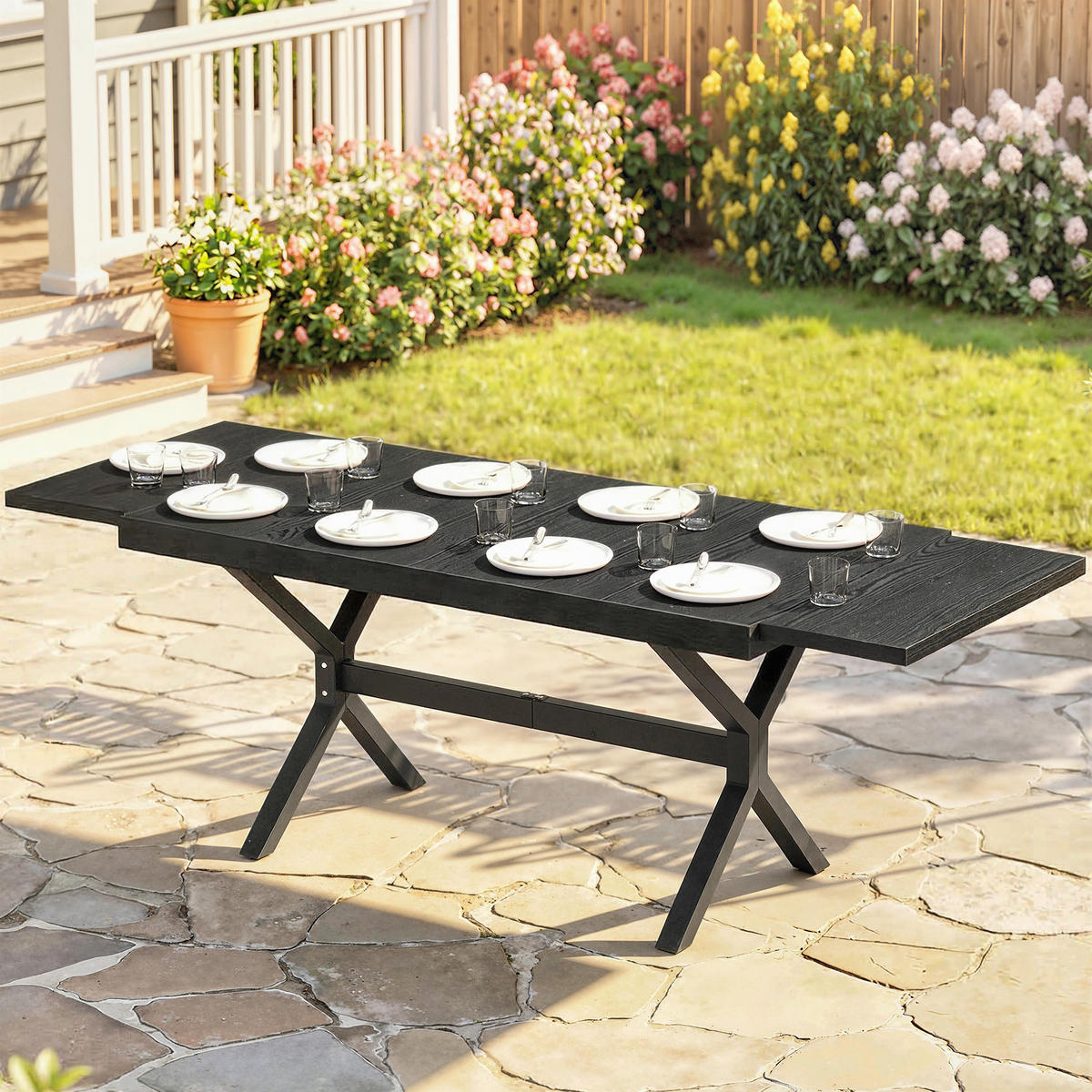 GARTENTISCH DE-14202 154-214 cm, Holzoptik Anthrazit - Dunkelgrau, Metall (214/85/73cm) - ComfortXL