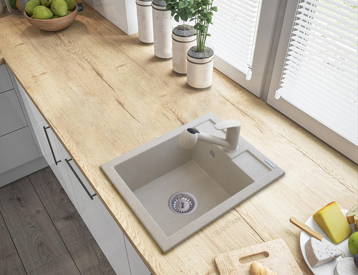 GRANITSPÜLE Samos mit Siphon - Beige, Kunststoff/Stein (40/18/50cm) - Granitan