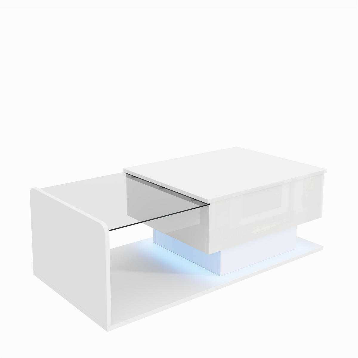 COUCHTISCH aus Spanplatte 100x50x33/47,5 cm Weiß Hochglanz höhenverstellbar mit LED-Beleuchtung - Weiß, Holzwerkstoff (100/50/47.5cm) - IVMEU