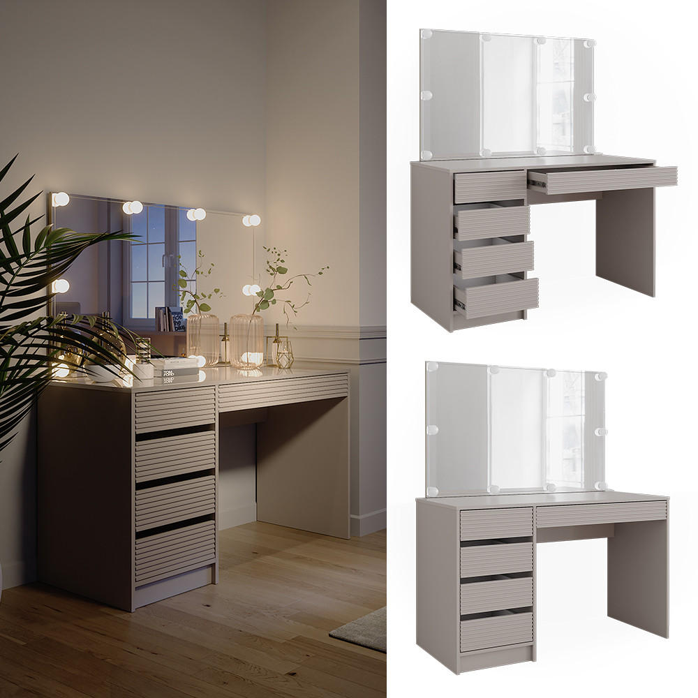 SCHMINKTISCH Sherry Cashmere 120 cm mit Spiegel & LED-Beleuchtung - Kaschmir, Holzwerkstoff (120/75/55cm) - Vicco