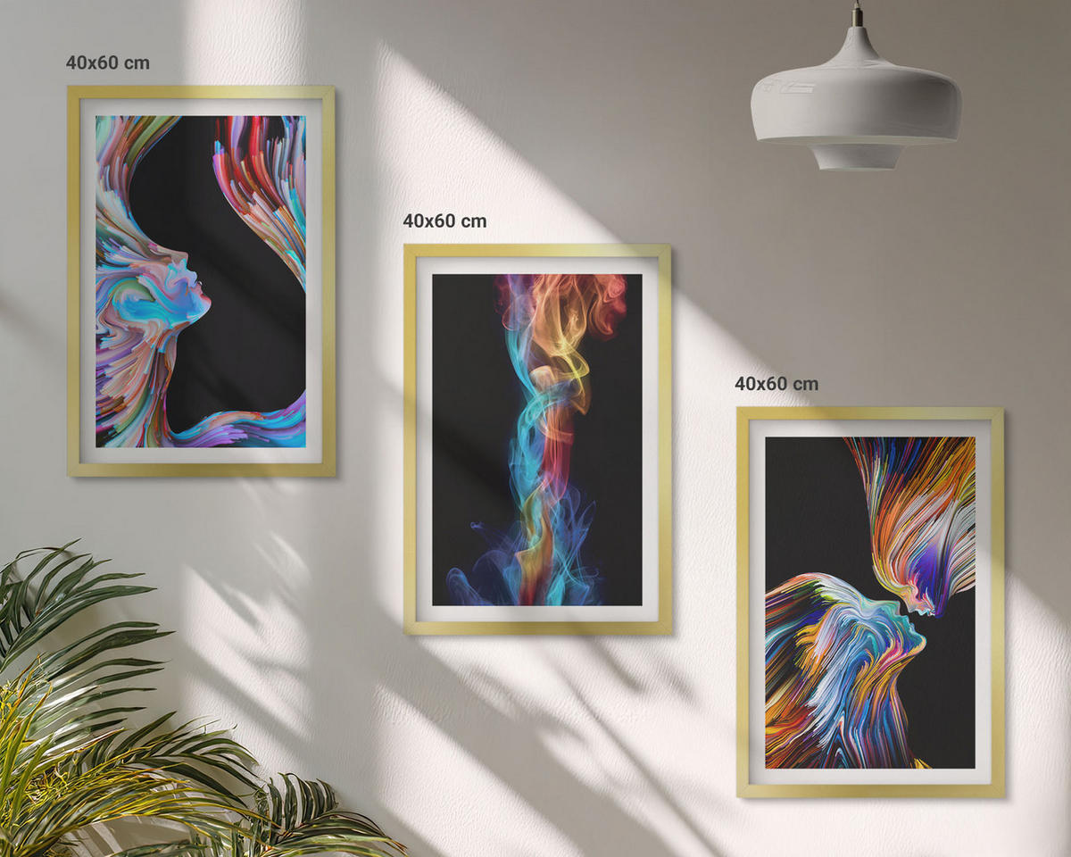 BILDER SET 3er Set - 40x60 cm Goldrahmen - Bunte abstrakte Gesichter - Goldfarben, Kunststoff (40/60cm) - TULUP