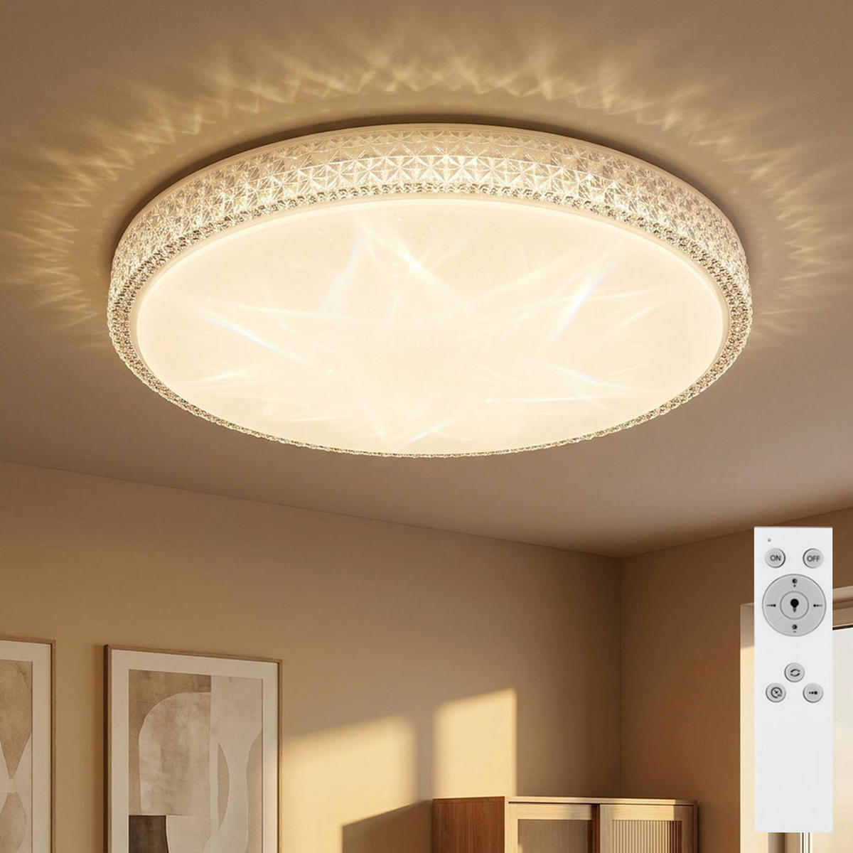 LED DECKENLEUCHTE Kristalloptik Weiß - Weiß, Metall (60/60/11cm) - Globo Lighting