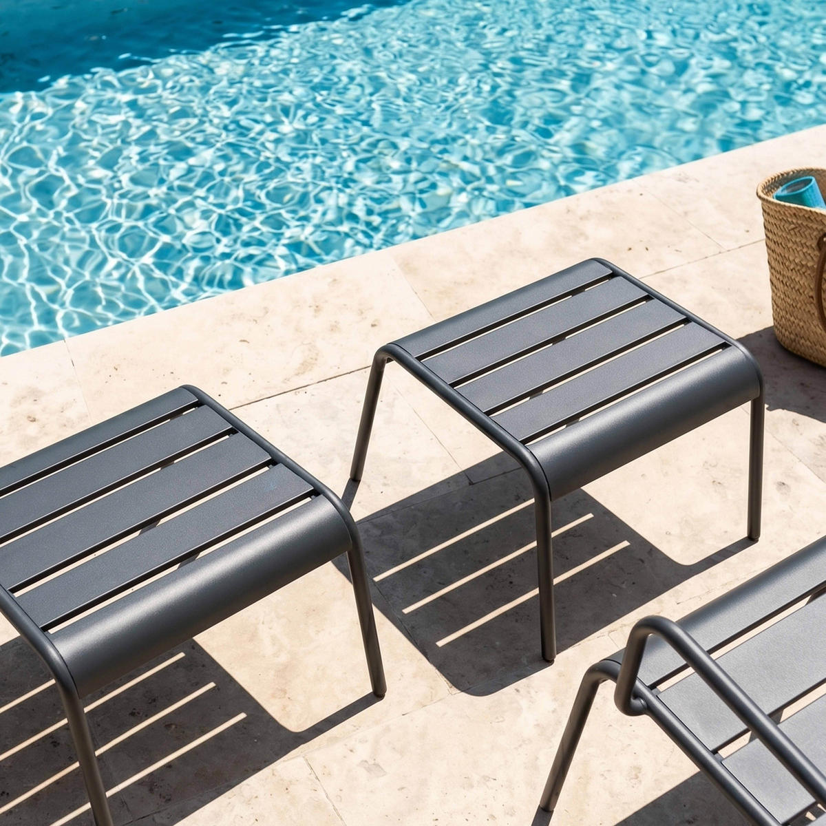 RELAXSESSEL MIT HOCKER 2-tlg., Grau - Grau, Metall (64/72/60cm) - Oviala