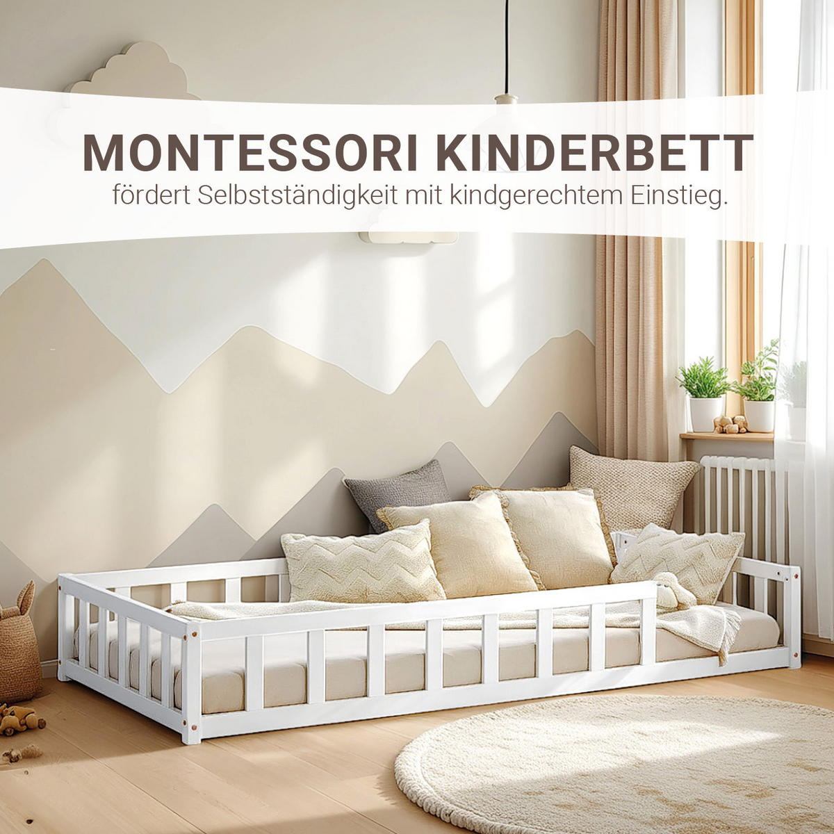 BODENBETT weiß 90x200 cm mit Lattenrost + Matratze - Weiß, Holz (90/200cm) - Homestyle4u