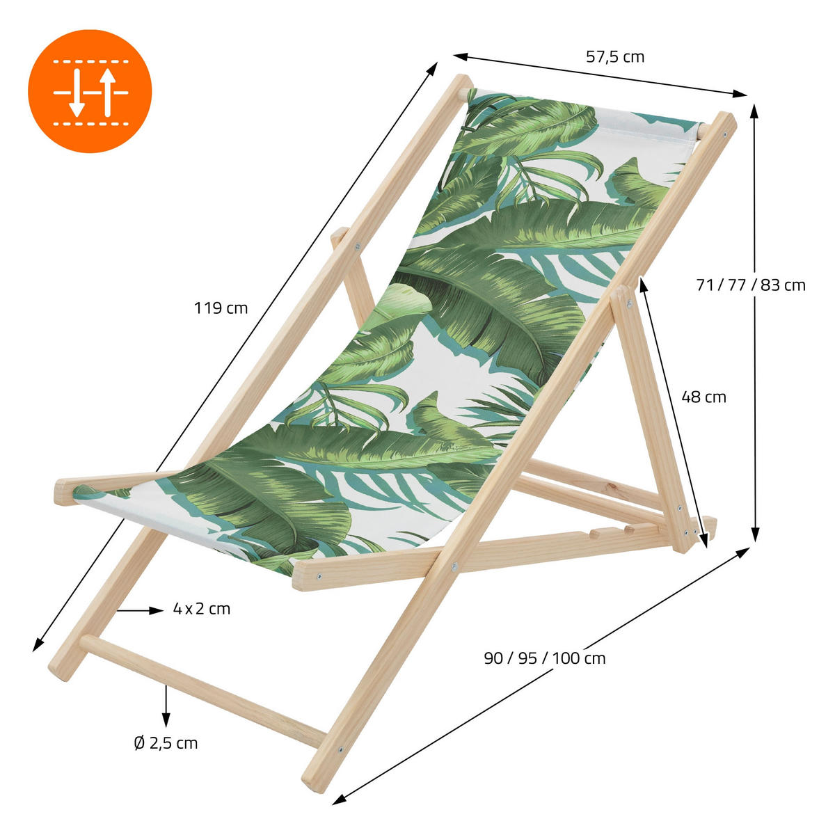 LIEGESTUHL Tropical Grün-Weiß - Dunkelgrün, Holz (57.5/83/100cm) - ECD-Germany