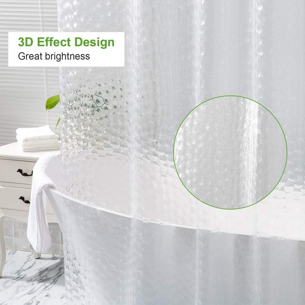 DUSCHVORHANG Wasserwürfel transparent 3D waschbar schimmelresistent mit Haken für Badewanne - Weiß, Kunststoff (180/0.2cm) - MCBOSON