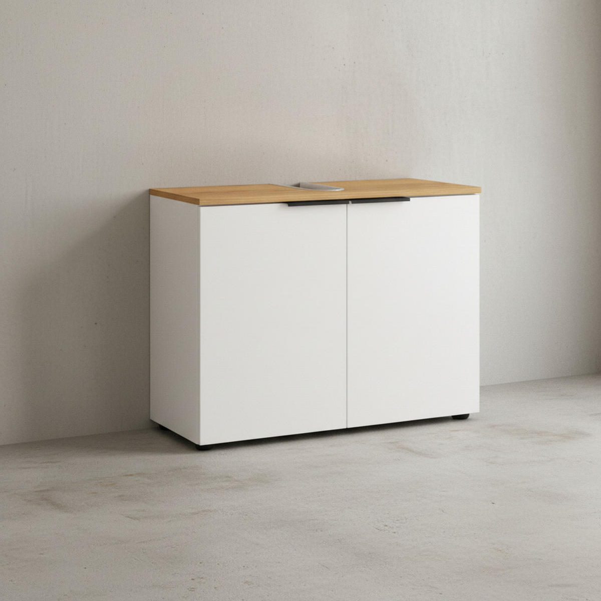 WASCHBECKENUNTERSCHRANK Weiß-Beige 70x34x58 cm mit Siphonaussparung TAHO - Weiß, Holz/Metall (70/58/34cm) - KADIMA DESIGN