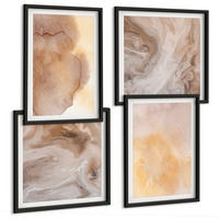 BILDER SET 4er Set - 50x50 cm & 40x60 cm Schwarzer Rahmen - Warme Aquarellfarben auf Leinwand - Schwarz, Kunststoff (50/50cm) - TULUP