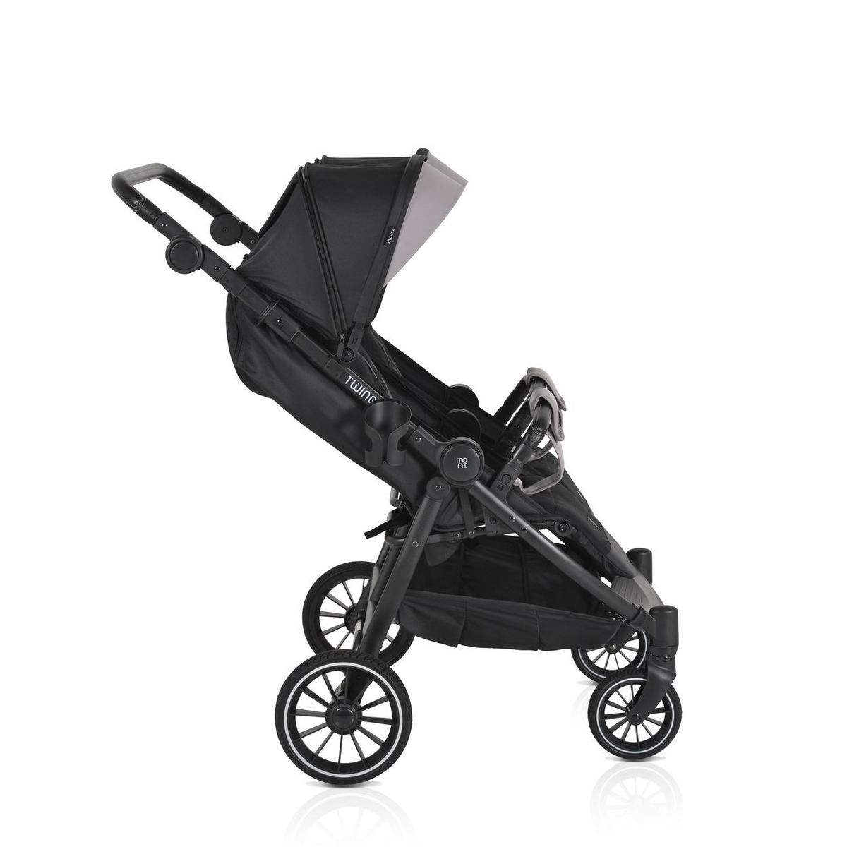 GESCHWISTERKINDERWAGEN TwinGo schwarz Getränkehalter, Fußabdeckung, Hinterradbremse - Schwarz, Textil/Metall (102/78/106cm) - Moni