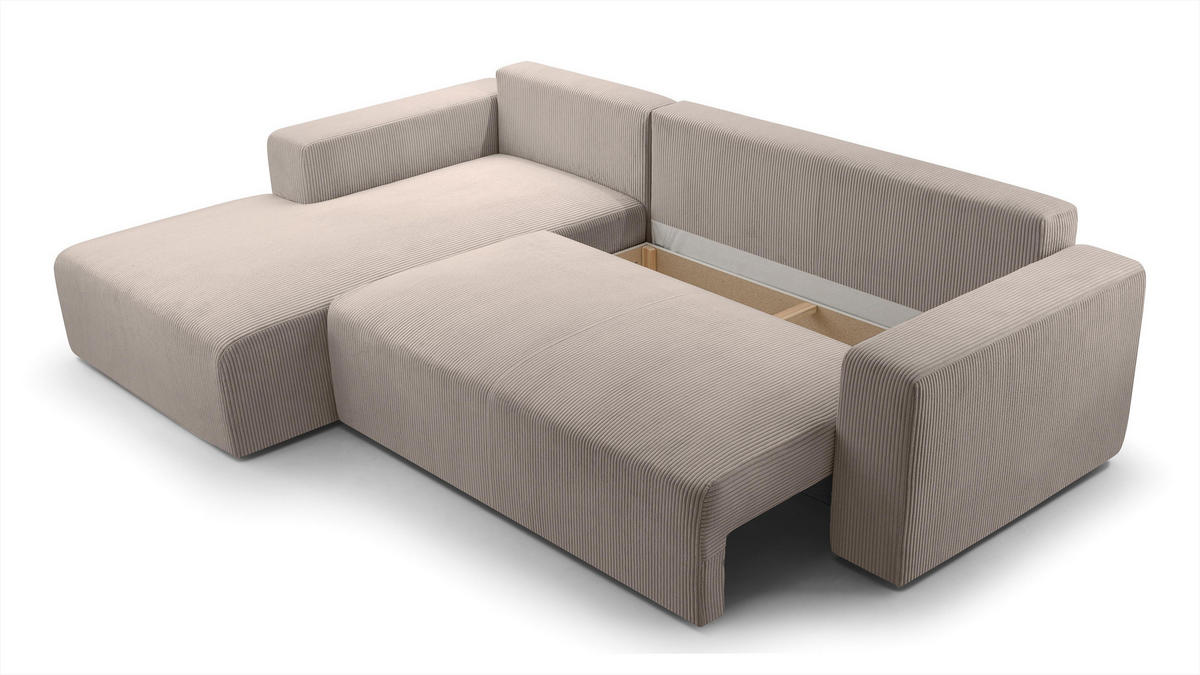 ECKSOFA L Form Catea Beige 279/145/84 cm Links mit Schlaffunktion - Beige/Schwarz, Kunststoff/Textil (145/279cm) - AX Living