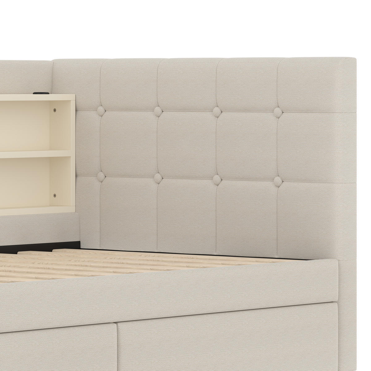 TAGESBETT 90/200 cm DE-04681, mit 2 Schubladen und Ablagefächern in Beige - Beige, Holzwerkstoff (90/200cm) - ComfortXL