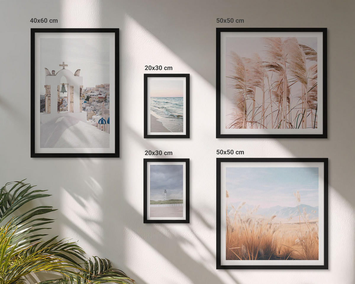 WANDBILDER 5er-Set - 50x50 cm & 20x30 cm & 40x60 cm Schwarzer Rahmen - Pflanzen, Meereswellen, Aussicht, Häuser - Schwarz, Kunststoff (40/60cm) - ArtPrintCave