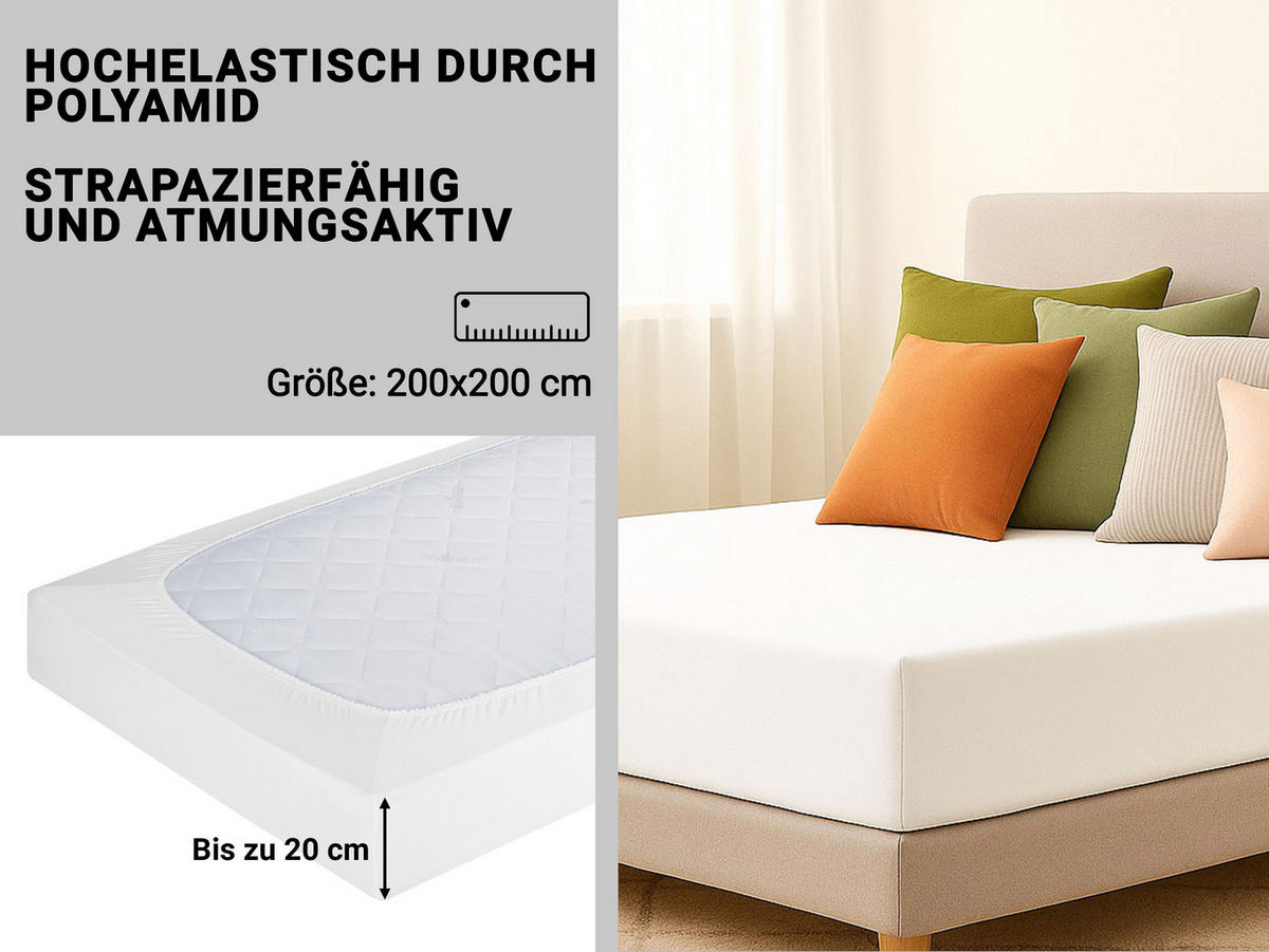 SPANNBETTLAKEN, 200x200 cm, 80% Baumwolle, 20% Polyamid, Weiß - Weiß, Textil (200/200cm) - Zollner