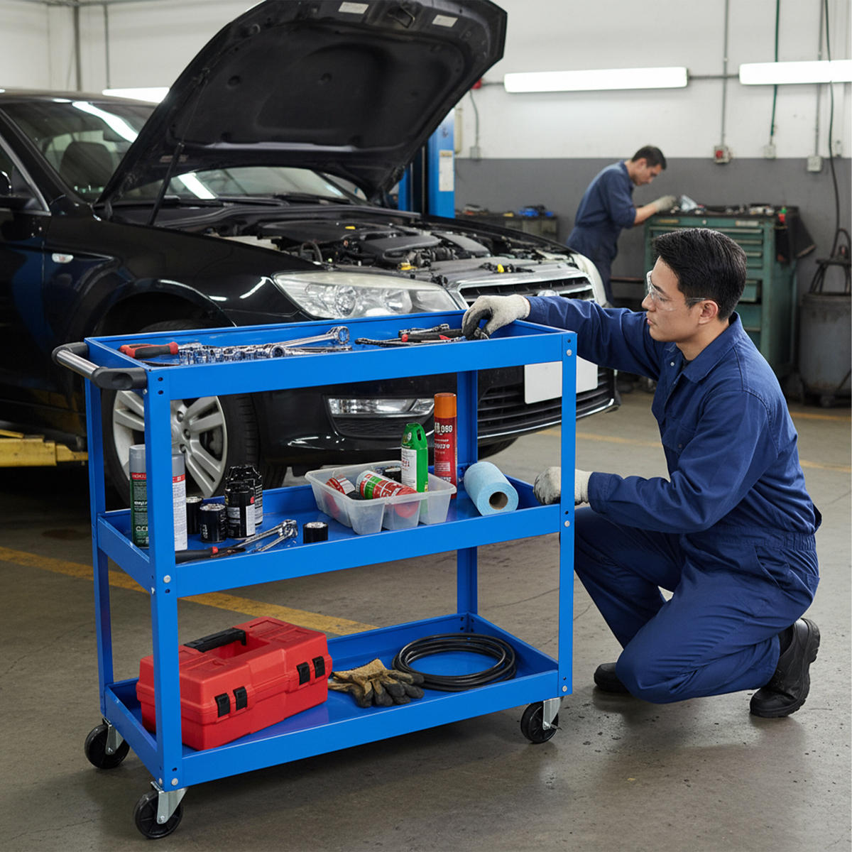 WERKSTATTWAGEN - Blau, Kunststoff/Metall (35/76/78cm) - Relaxdays