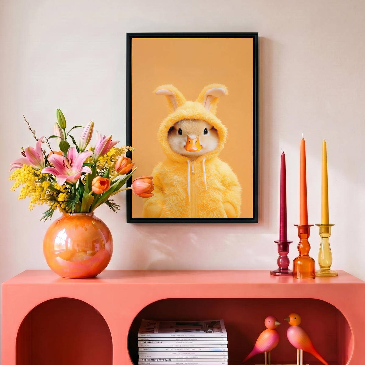 LEINWAND Bilder mit Rahmen - Osterhase - Kostüm - Ente - 20x30 - Gelb, Textil (20/30cm) - MuchoWow