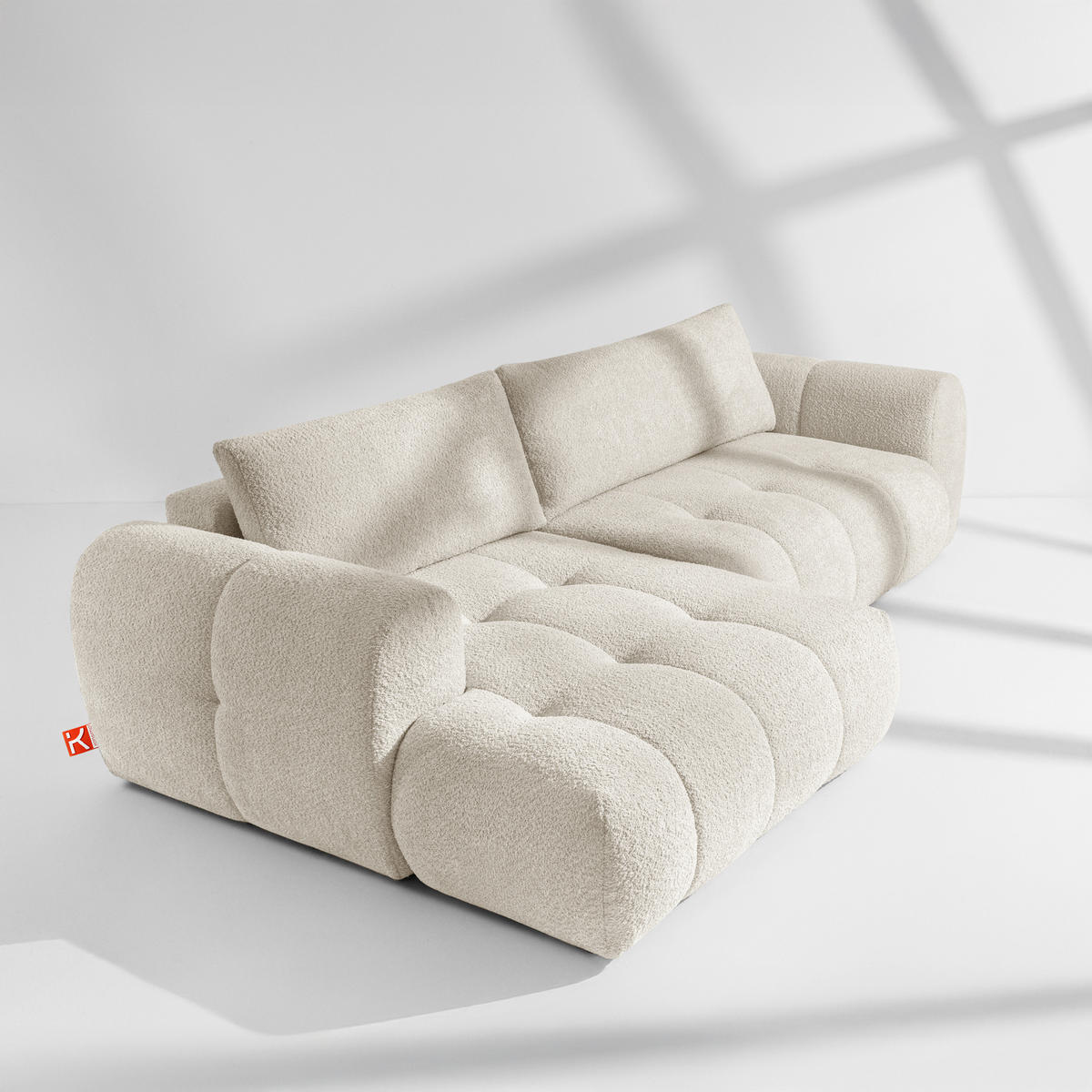 ECKSOFA LINKS LIRA, Weiß, Bouclé - Weiß, Holz/Holzwerkstoff (295/112cm) - KONSIMO®