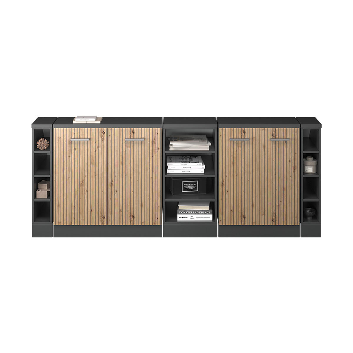 KUHINJSKI ORMAR ZA KOSINE KROVA R-Line Hrast Artisan 210 cm Set od 5 ormarićnih korpusa, dubina 60 cm - hrast Artisan/antracit, drvni materijal (210/83.8/60cm) - Vicco