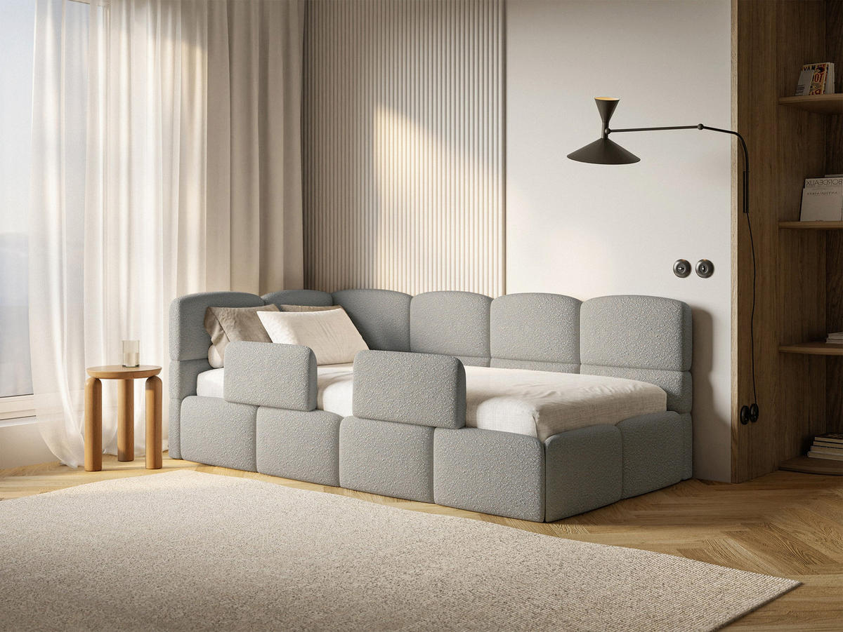 KINDERBETT Cloudy Grau 120 cm, Bouclé - Schwarz/Grau, Kunststoff/Textil (120/200cm) - Selsey