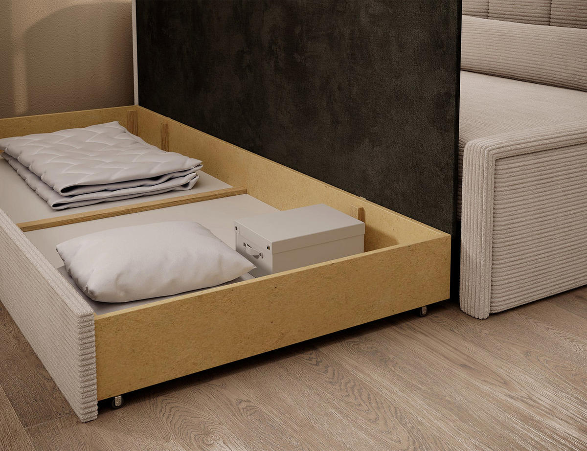 SCHLAFSOFA FULGEO mit Schlaffunktion & Bettkasten – Modernes 3-Sitzer Sofa, Liegefläche 200 x 150 cm - Beige, Kunststoff (214/82/77cm) - Wohnideebilder
