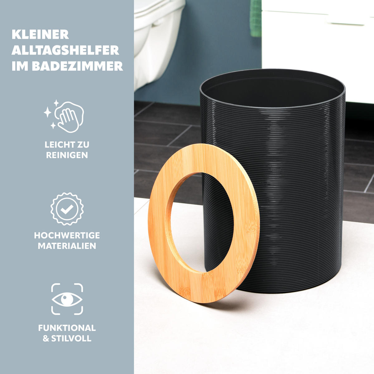 KOSMETIKEIMER SEGNO 5,5 Liter, schwarz - Schwarz, Kunststoff (19/24.5/19cm) - bremermann