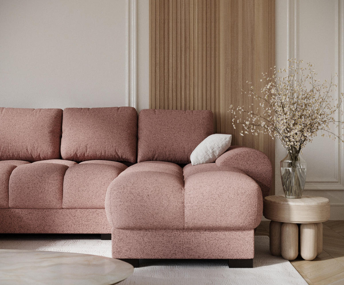 WOHNLANDSCHAFT Peebles Rosa Webstoff - Pink/Schwarz, Holz/Holzwerkstoff (330/90/175cm) - Maison de Reve