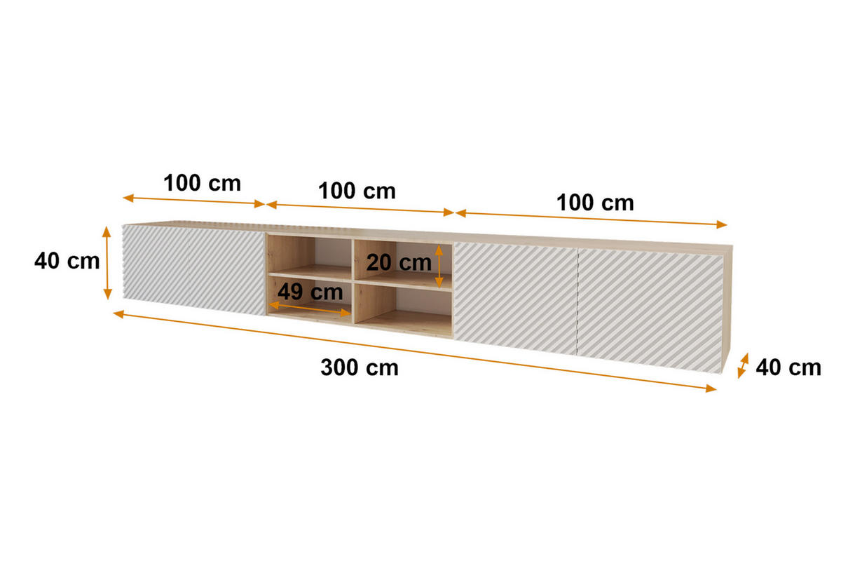 LOWBOARD ZENO-W 3x100x40x40 cm - Artisan / Weiß - Weiß, Holzwerkstoff (300/40/40cm) - ALTDECOR