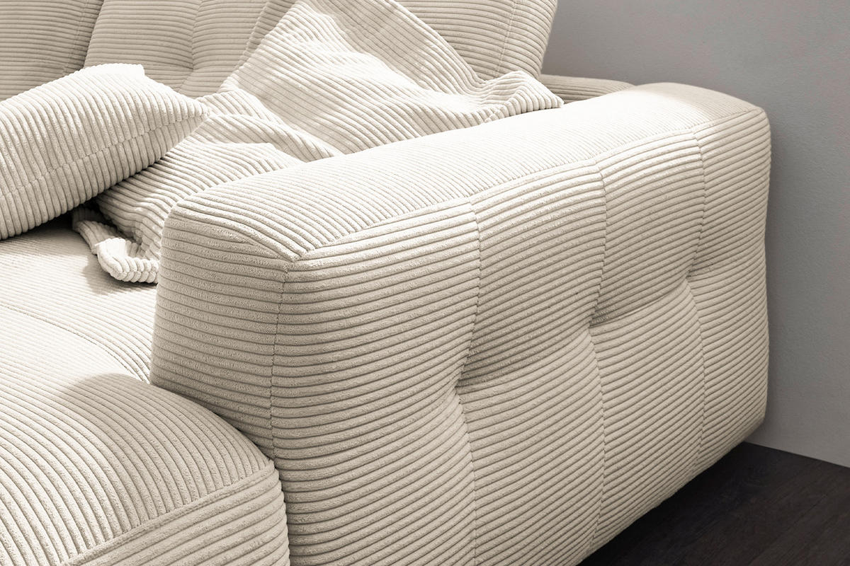 ECKSOFA XL MIKA Cremeweiß Cord - Creme/Schwarz, Kunststoff/Textil (296/167cm) - KAWOLA