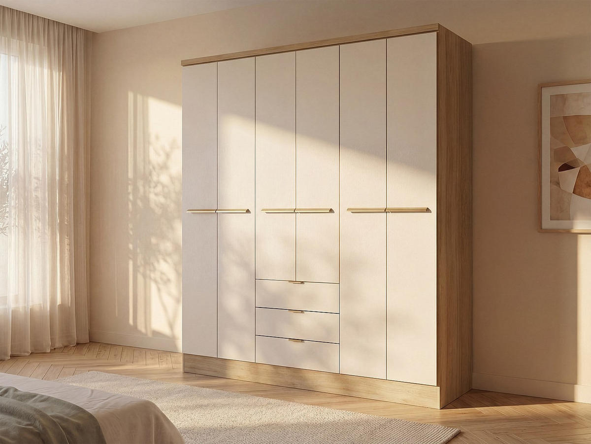 KLEIDERSCHRANK - 180 cm x 46.5 cm - Holz, Platte - Beige, Naturfarben Hell PEROLI - Beige/Naturfarben, Holz (180/206/46.5cm) - Vente-Unique
