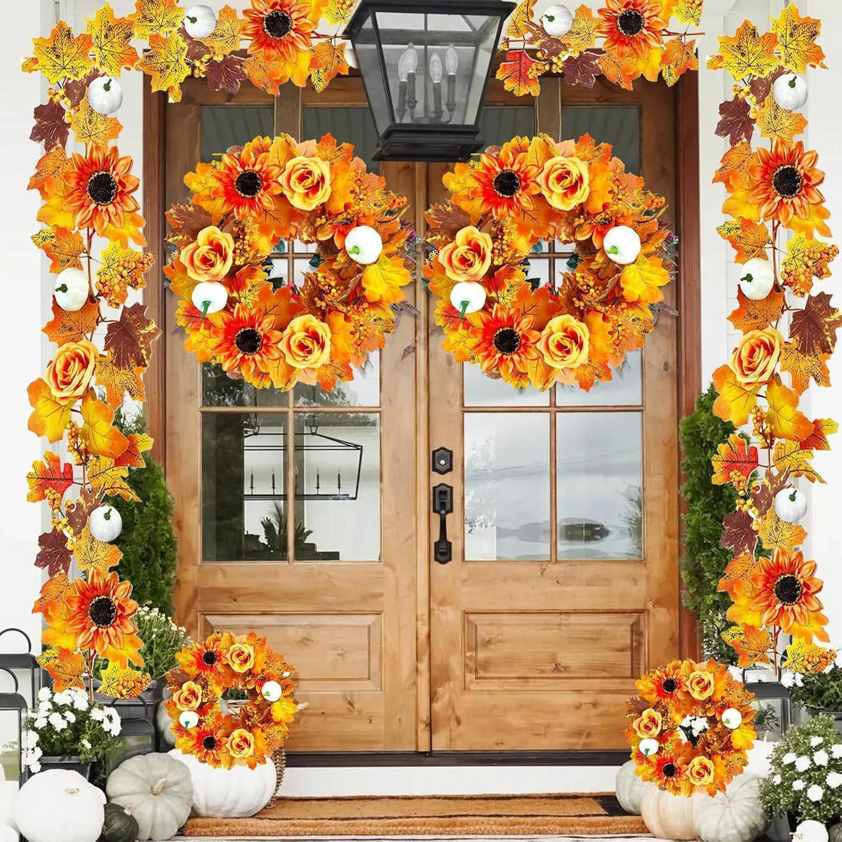 KÜNSTLICHE Herbstgirlande Ahornblätter, Hängepflanze - Multicolor, Kunststoff (10cm)