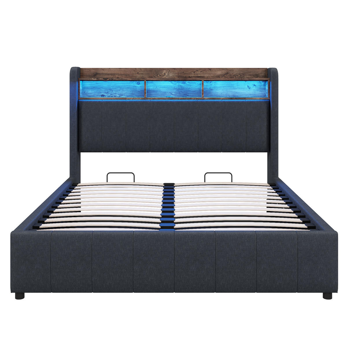 POLSTERBETT 140/200 cm grau mit LED-Beleuchtung und USB-Anschlüssen, hydraulisches Stauraumsystem - Grau, Textil (140/200cm) - OKWISH