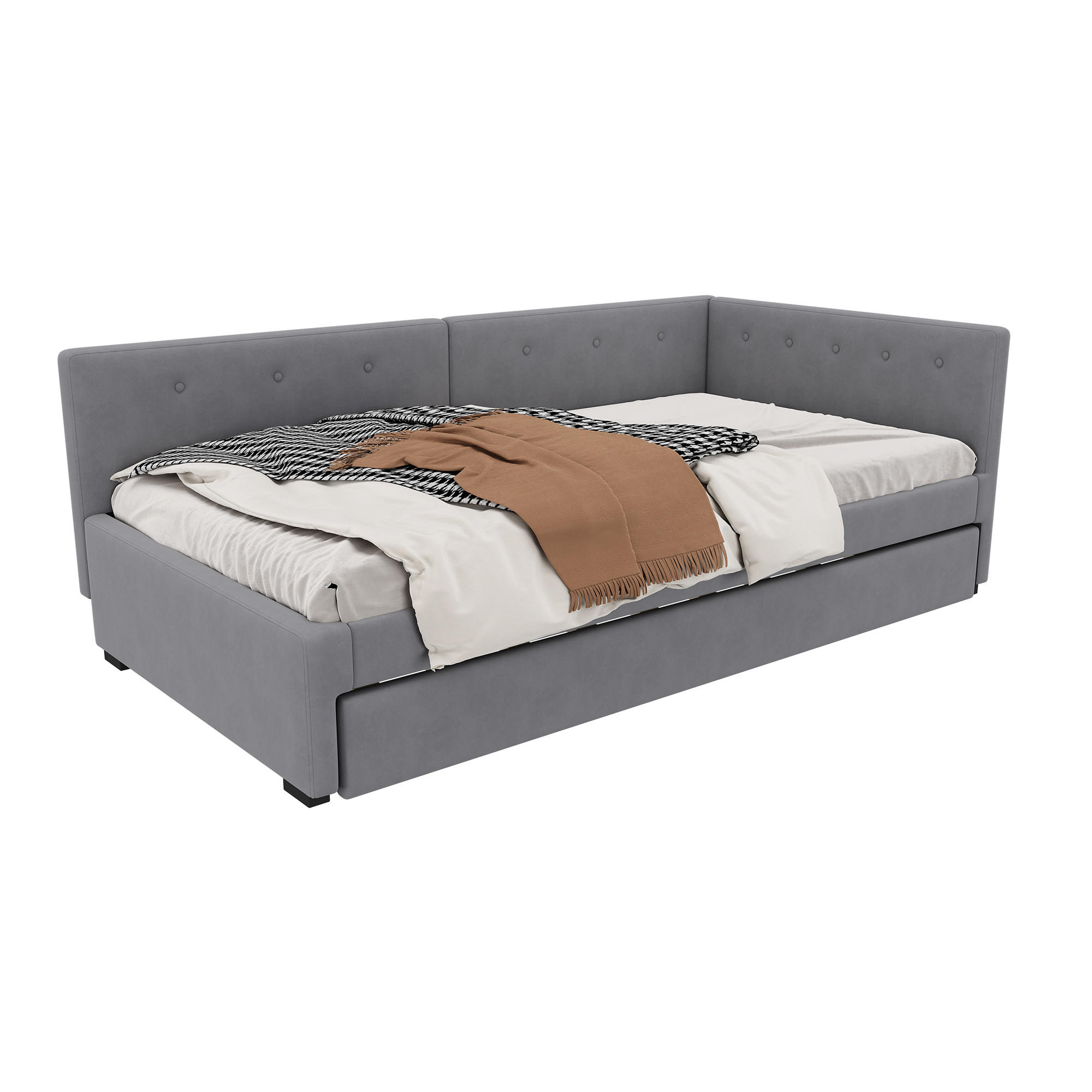 POLSTERBETT 90/200 cm & 90/190 cm in Grau Samt mit Rollbett - Grau, Holzwerkstoff/Textil (90/200cm) - WISHDOR