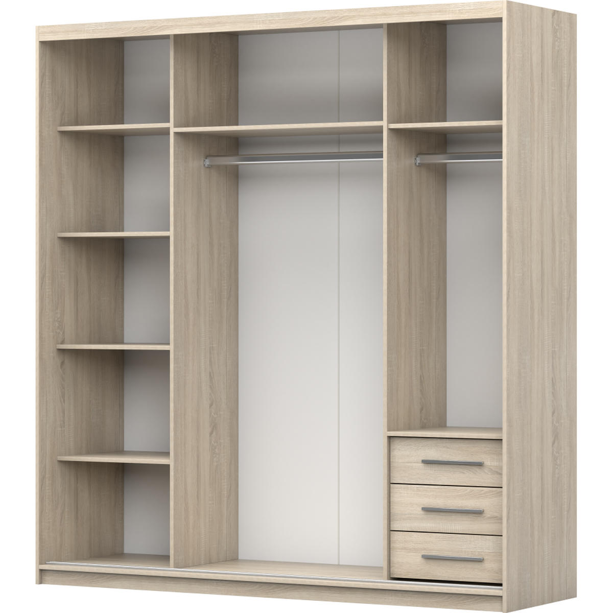 SCHWEBETÜRENSCHRANK 203/218/61/ cm 2-türig Pola 38 Sonoma Eiche/Weiß - Alufarben/Weiß, Glas/Holzwerkstoff (203/218/61cm) - imoebel24