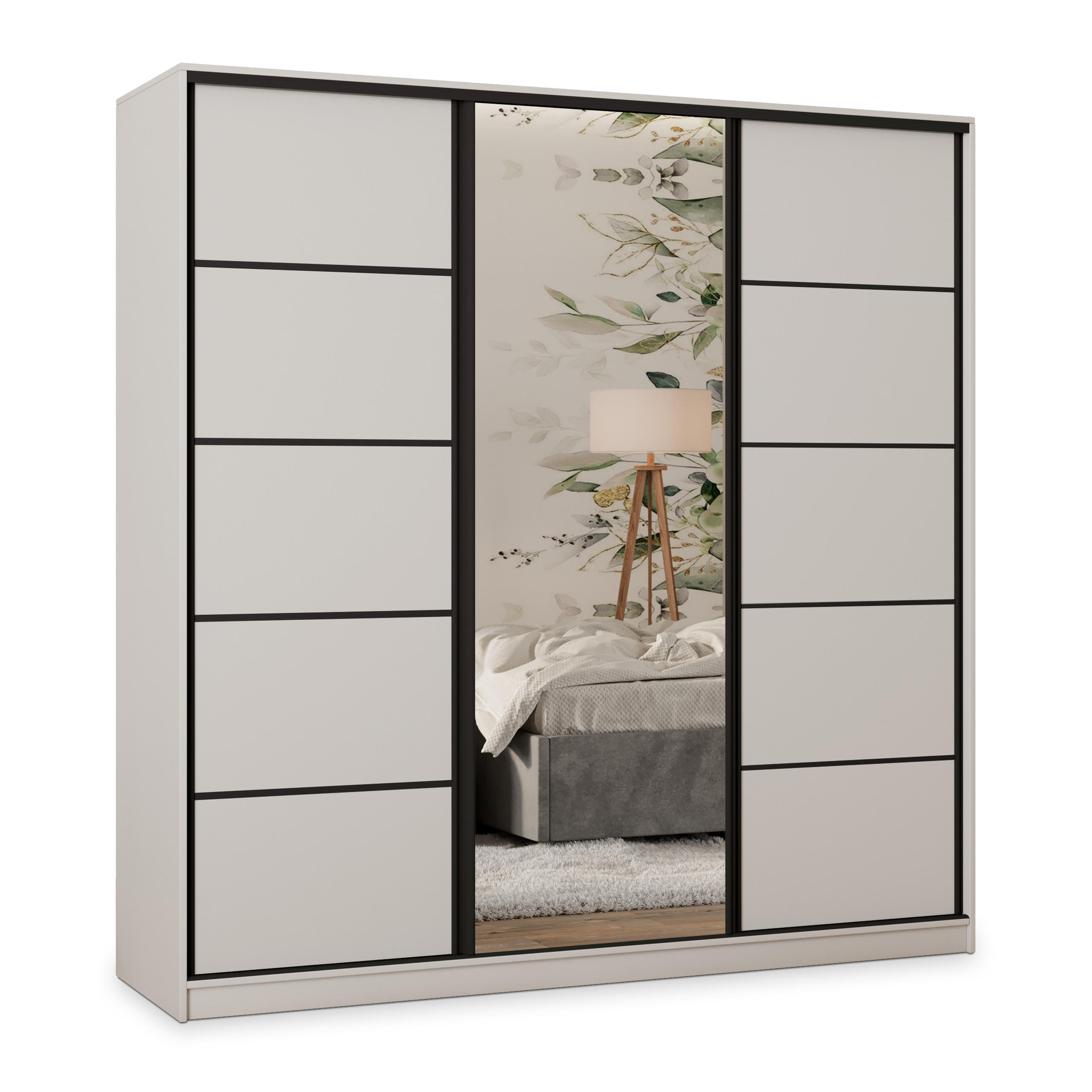 Masseno Schwebetürenschrank Weiß 200x205x58 cm