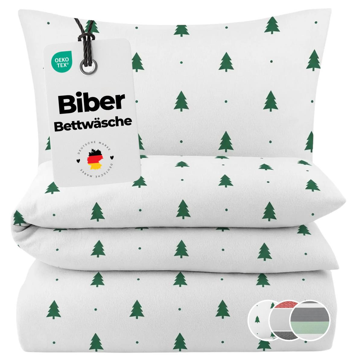 BIBER-BETTWÄSCHE 135x200 - Warmer Flanell Winter Bettbezug aus Baumwolle - Weihnachtsbaum - Weiß, Textil (135/200cm) - Carpe Sonno