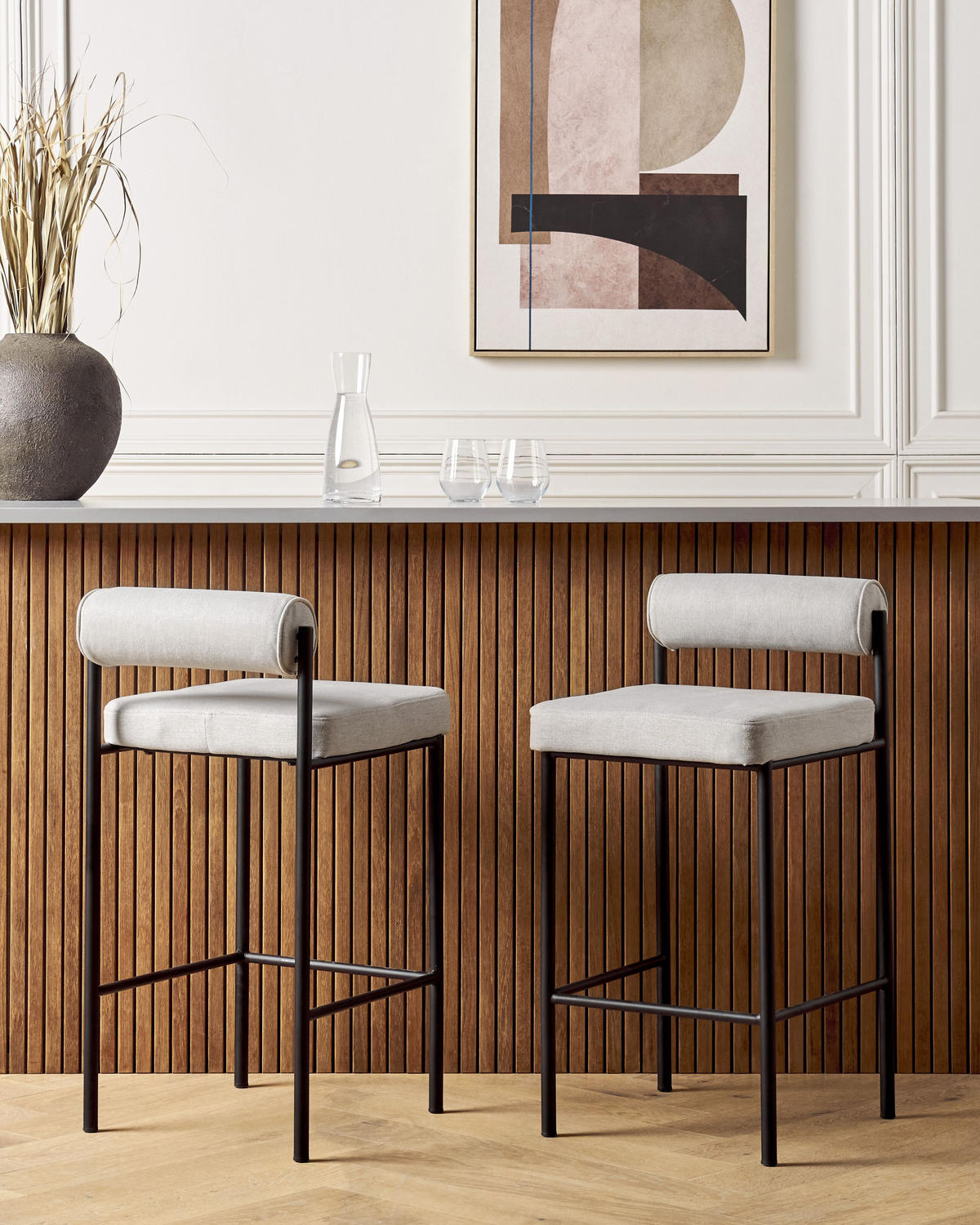 BARSTUHL 2er-Set hellgrau/schwarz Amaya - Schwarz/Grau, Textil (42/82/42cm) - Beliani