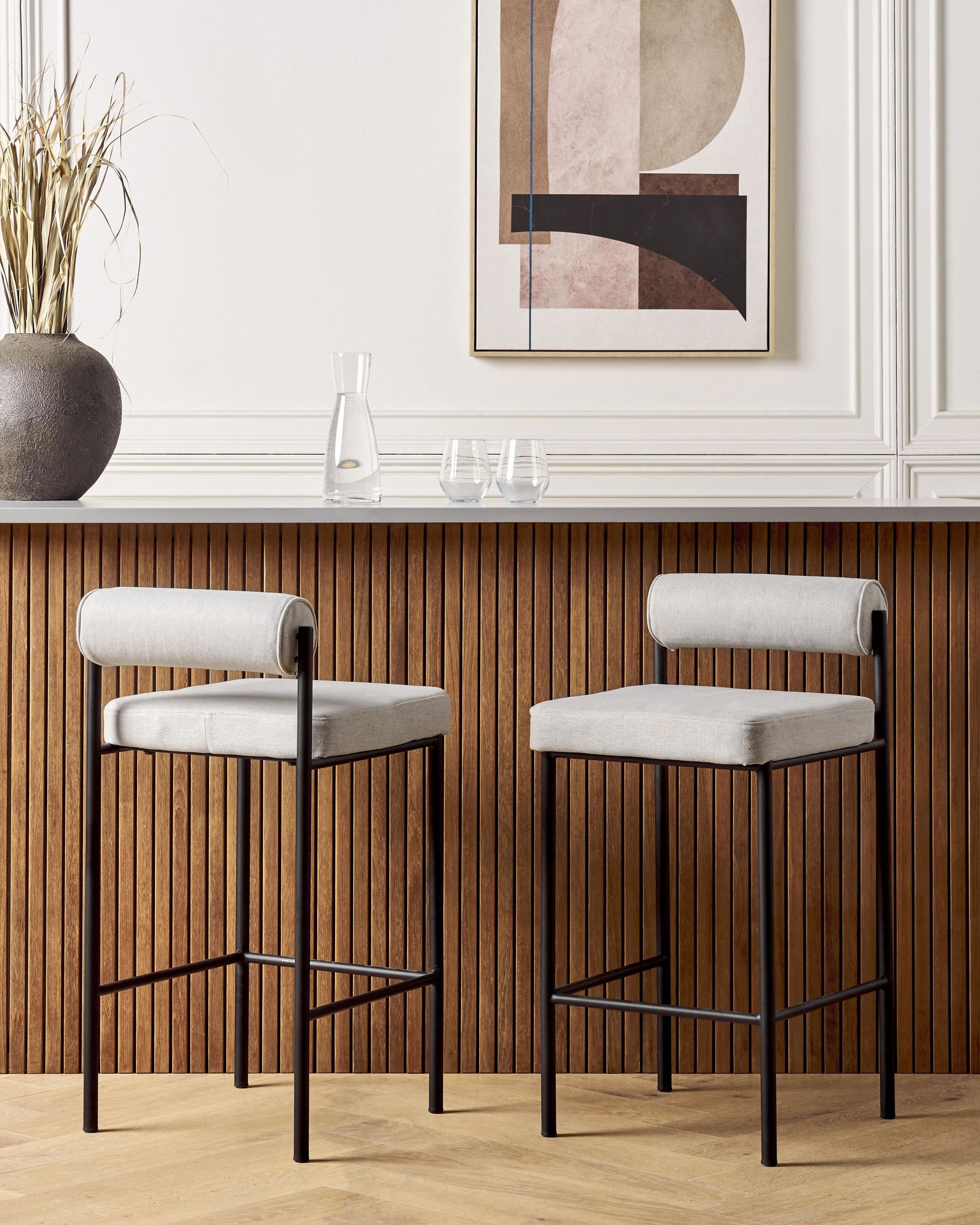 Thumbnail - Beliani Barstuhl, Schwarz, Grau, Textil, 42x82x42 cm, Esszimmer, Barmöbel, Barhocker