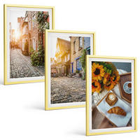 BILDER SET 3er Set - 40x60 cm Goldrahmen - Straßenkaffee Sonnenblumen - Goldfarben, Kunststoff (40/60cm) - TULUP
