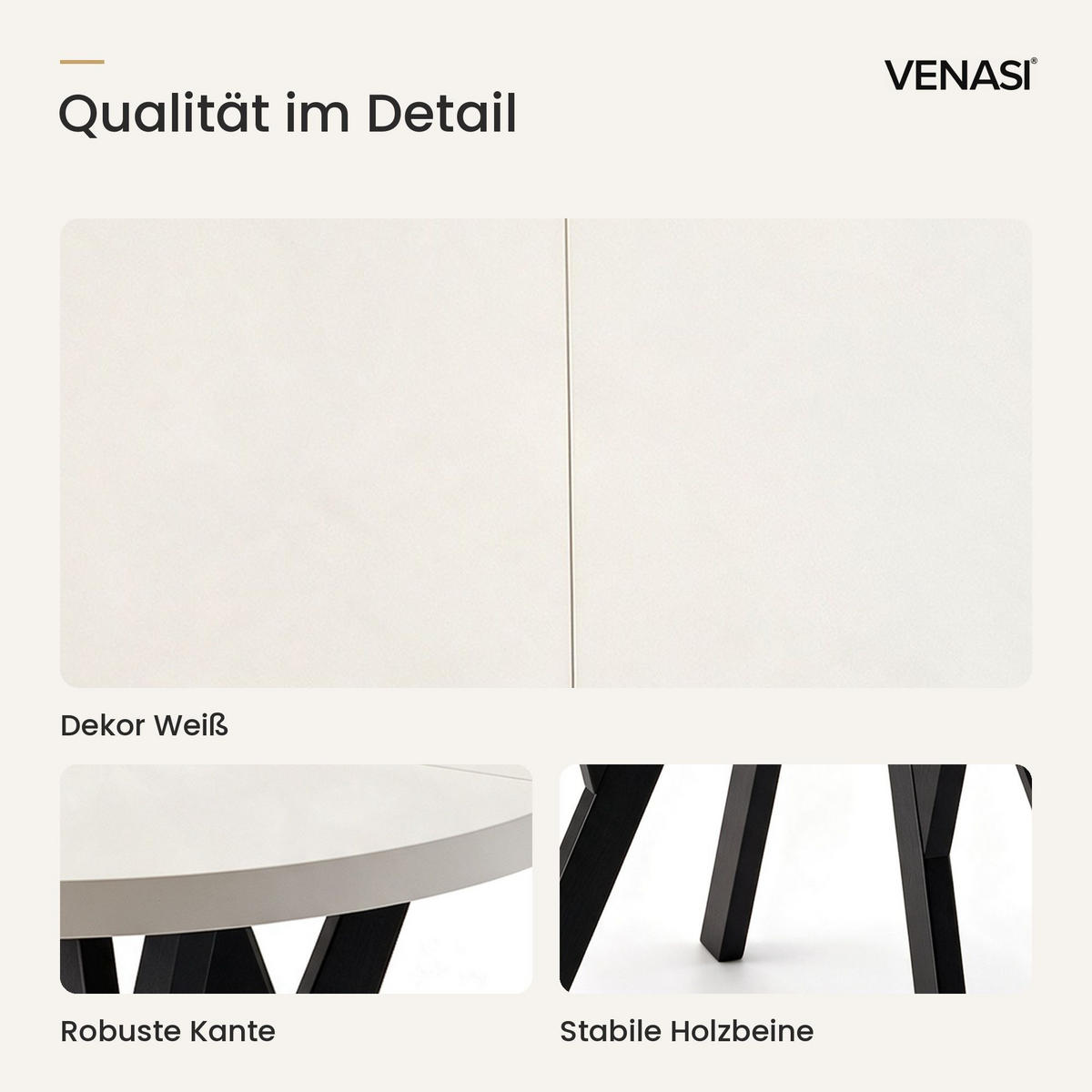 ESSTISCH ausziehbar rund 90-190 cm ATO Weiß, Auszugstisch mit Einlegeplatte - Schwarz/Weiß, Holzwerkstoff (90/90/77cm) - VENASI MÖBEL