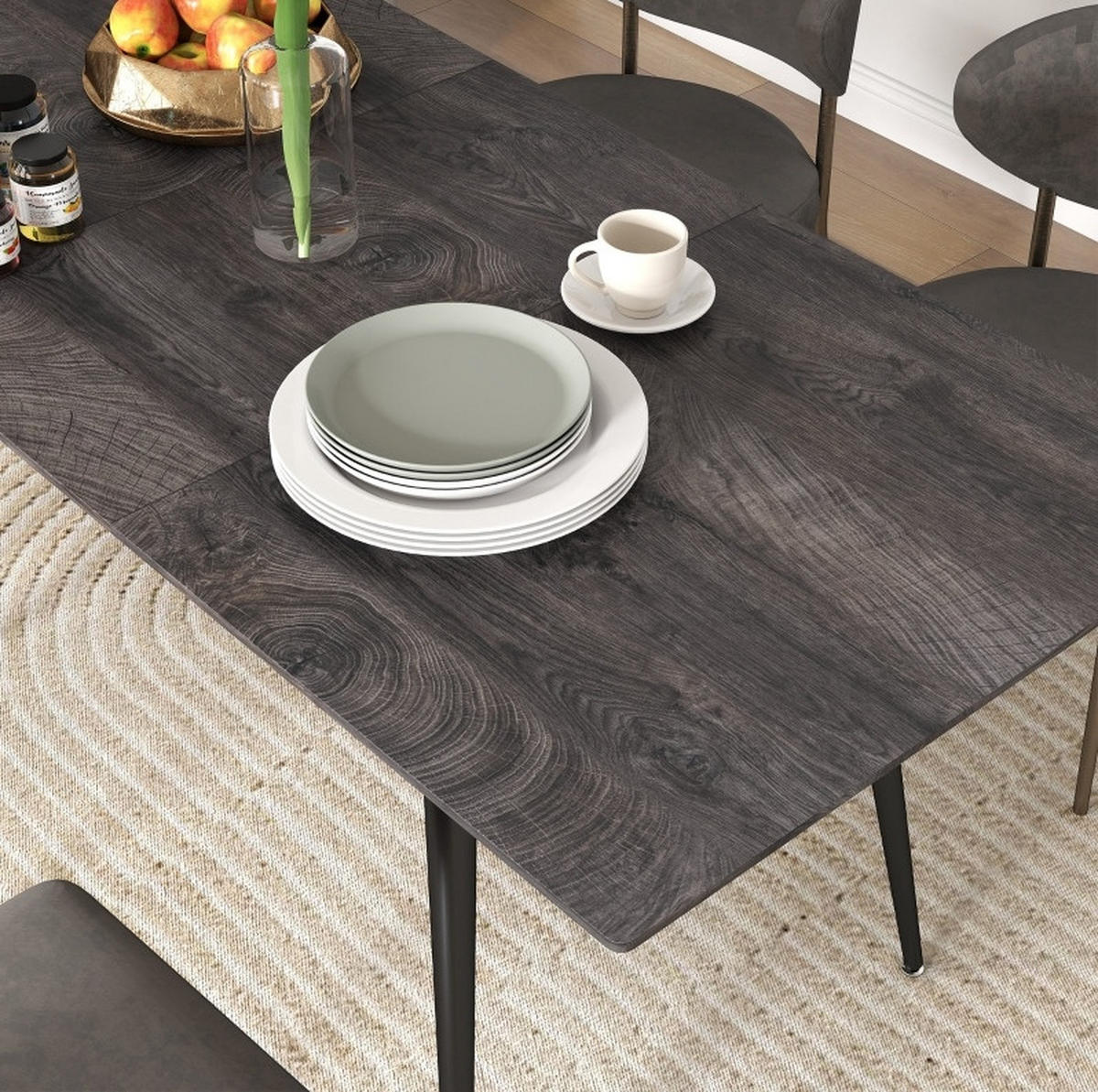 ESSTISCH aus Holz 120-160x75x77 cm Grau ausziehbar mit Stahlgestell und Erweiterungsplatte - Grau, Holz (160/75/77cm) - Modfu